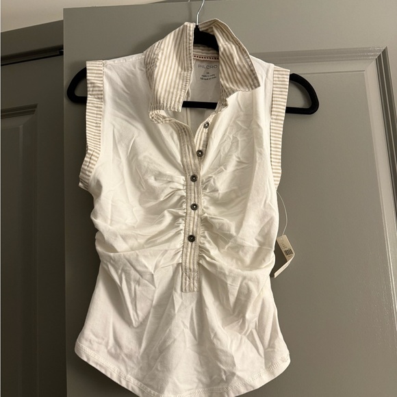 Pilcro Blue Ruched Button-Front Top - Picture 2 of 4